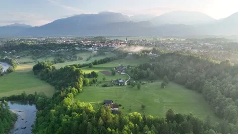 Spring morning by the river Sava in Slovenia Stock Footage 196502017