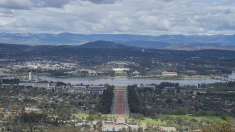Spring morning timelapse of canberra from mt ainslie lookout Video stock 140709012