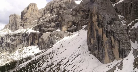 Spring Mountain landscape, aerial view of rock face and waterfall. Video stock 132124270
