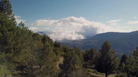 Spring mountain landscape with dramatic clouds over Ribes de Freser Video stock 180995643