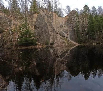 Spring mountain pine forest landscape. Poland, Rudawski Park Krajobrazowy Stock Photos