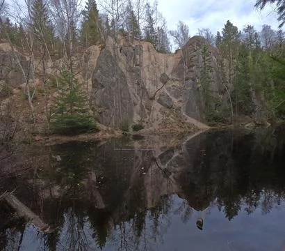 Spring mountain pine forest landscape. Poland, Rudawski Park Krajobrazowy Stock Photos