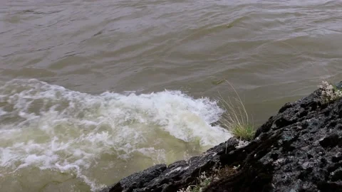 Spring mountain river beats against stones with white foam. Stock Footage 198152312