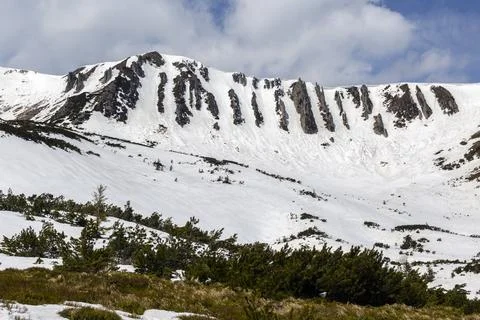 Spring mountains covered with snow 스톡 사진