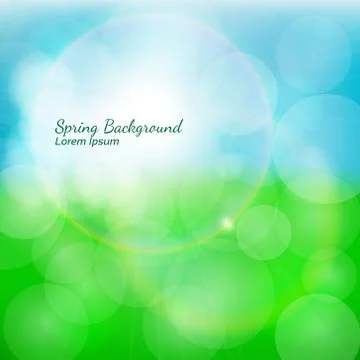 Spring natural background with bokeh effects. Grass, sky and sun. Stock Illustration