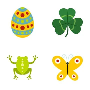 Spring nature and easter celebration flat icons Stock Illustration