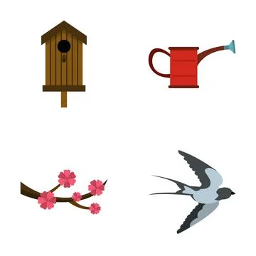 Spring nature and gardening flat design icons Stock Illustration