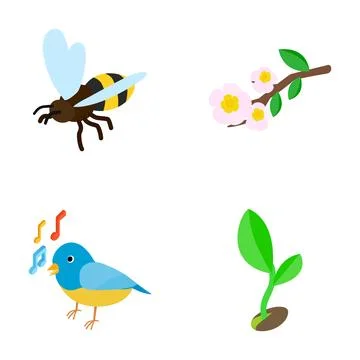 Spring nature icons representing new life and growth Stock Illustration