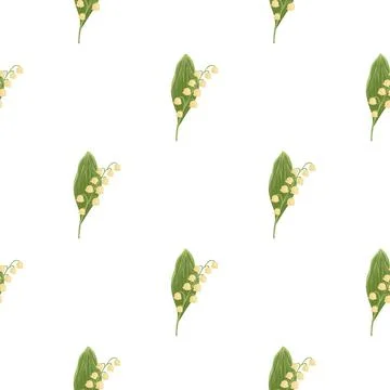 Spring nature seamless floral pattern with green and pink lily of the valley  Stock Illustration