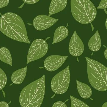 Spring nature seamless pattern with random green leaf silhouettes. Botanic ba Stock Illustration