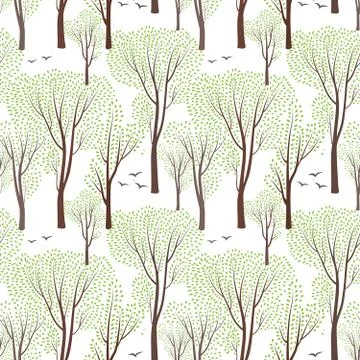 Spring nature seamless pattern. Spring tree. Forest background Illustrazione stock