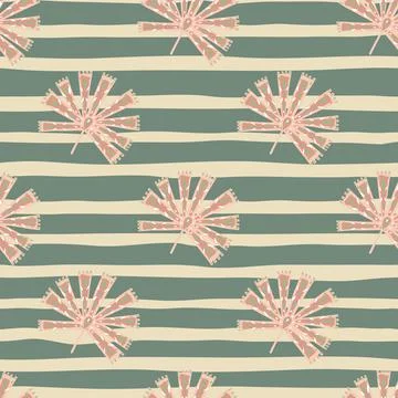 Spring nature season seamless pattern with tropic pink simple folk licuala pa Stockillustratie