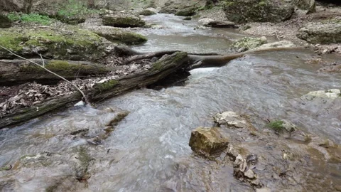 Spring in nature, a stream with a small flow of water in a mountain range Stock Footage 306566004