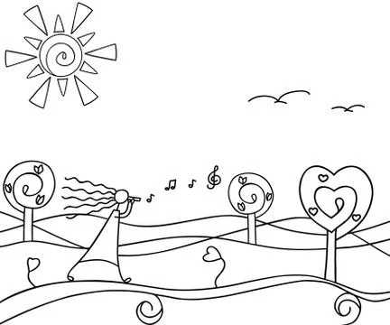 Spring nature with trees. Doodle. Stock Illustration