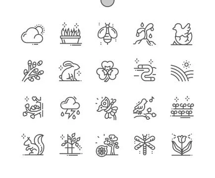 Spring Nature Well-crafted Pixel Perfect Vector Thin Line Icons Stock Illustration