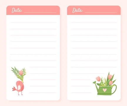 Spring Notepad Page Design with Blooming Garden Flower Vector Template Stock Illustration