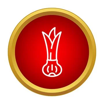 Spring onion growing, red circle icon, gardening concept Stock Illustration