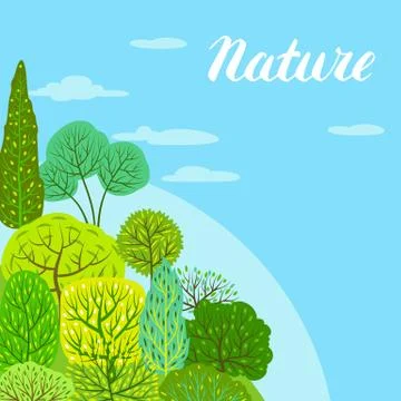 Spring or summer background with stylized trees. Stock Illustration