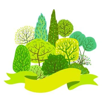 Spring or summer background with stylized trees. Stock Illustration