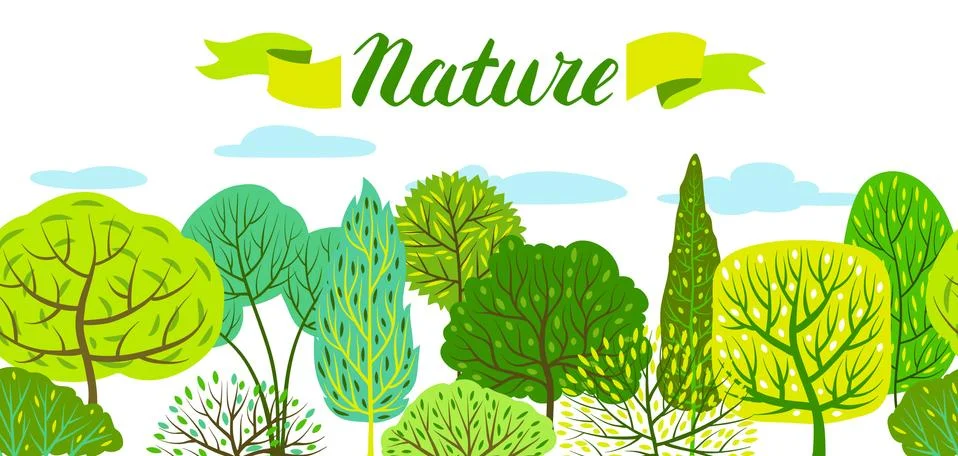 Spring or summer background with stylized trees. Stock Illustration