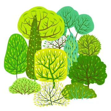 Spring or summer background with stylized trees. Stock Illustration