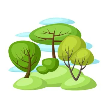 Spring or summer background with stylized trees. Stock Illustration