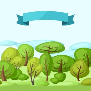 Spring or summer background with stylized trees. Stock Illustration