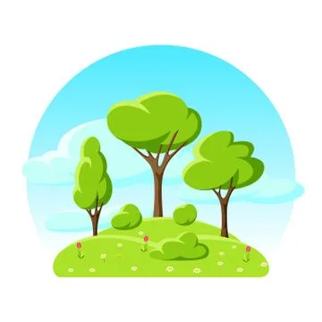Spring or summer background with stylized trees. Stock Illustration