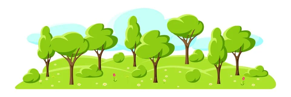 Spring or summer background with stylized trees. Stock Illustration