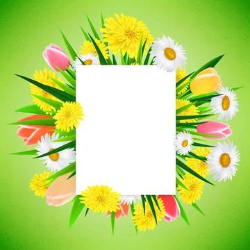 Spring or summer banner background template with beautiful realistic flowers Stock Illustration