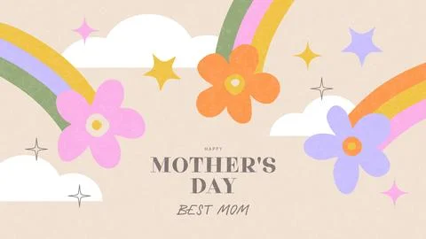 Spring or summer banner design with rainbow, hand drawn flowers, stars and Stock-Illustration