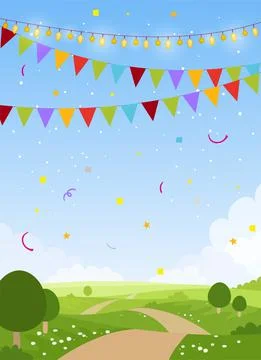 Spring or summer card with meadows, festive card background with place for text Stock Illustration