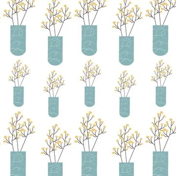 Spring or summer floral pattern with vase and mimosa with branch イラスト素材