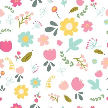 Spring or summer flower blooming garden seamless colorful pattern Stock Illustration