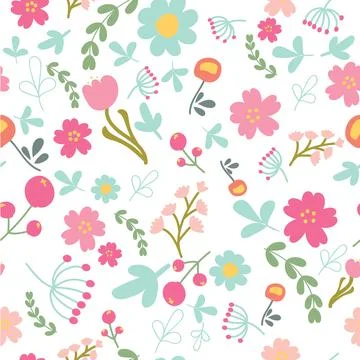 Spring or summer flower blooming garden seamless colorful pattern Stock Illustration