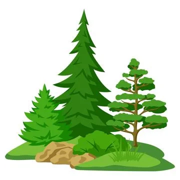 Spring or summer forest. Background with stylized trees. Seasonal illustration. Stock Illustration