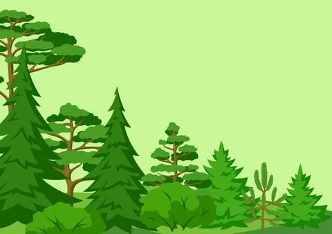 Spring or summer forest. Background with stylized trees. Seasonal illustration. Stock Illustration