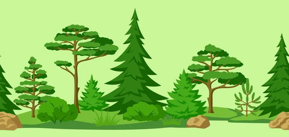 Spring or summer forest pattern. Background with stylized trees. Seasonal 스톡 일러스트