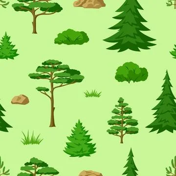Spring or summer forest pattern. Background with stylized trees. Seasonal Stock Illustration