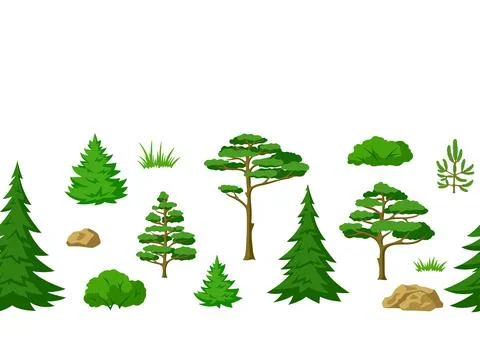 Spring or summer forest pattern. Background with stylized trees. Seasonal Stock Illustration