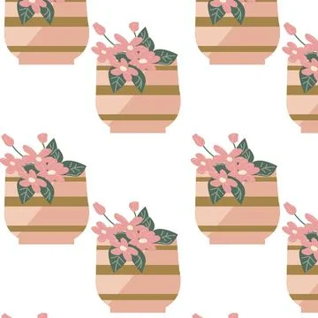 Spring or summer pattern with vase and pink flowers イラスト素材