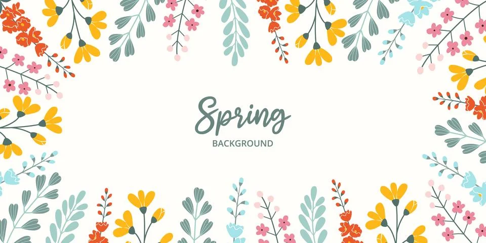 Spring or summer rectangular celebration frame on white background Stock Illustration