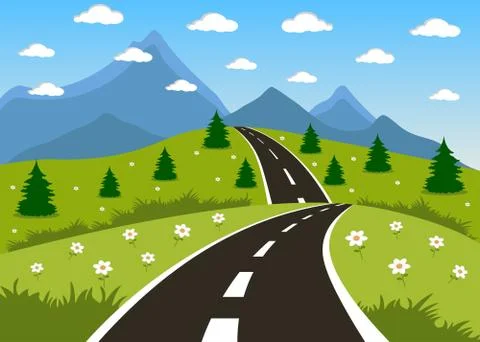 Spring or summer road to the mountain Stock Illustration