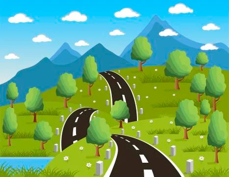 Spring or summer road to the mountain Stock Illustration