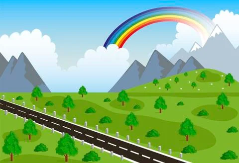 Spring or summer road in mountain Stock Illustration