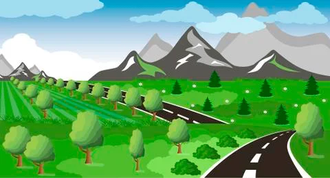 Spring or summer road to the mountain Stock Illustration