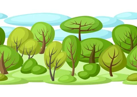 Spring or summer seamless pattern with stylized trees. Stock Illustration