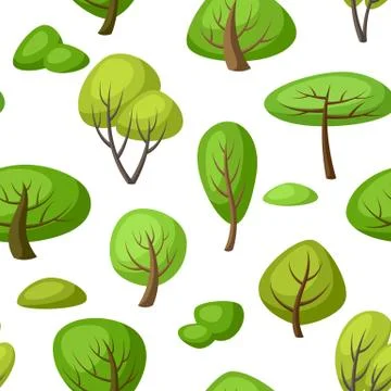 Spring or summer seamless pattern with stylized trees. Illustrazione stock