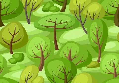 Spring or summer seamless pattern with stylized trees. Stock Illustration