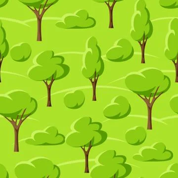 Spring or summer seamless pattern with stylized trees. 스톡 일러스트